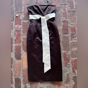Brown Satin Formal Dress Long Cream Bow Sash Forever Yours